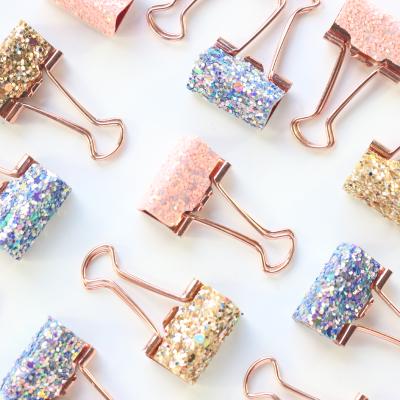 China New Korean Cute Kawaii Metal Glitter Metal Office School Binder Clip Set Stationery Supplies 8 PCs for sale