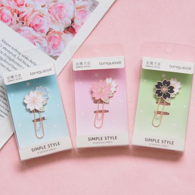 China Cute Sakura Metal Bookmark Gold Color Paper Clips Bookmarks School Kids Stationery Supply for sale