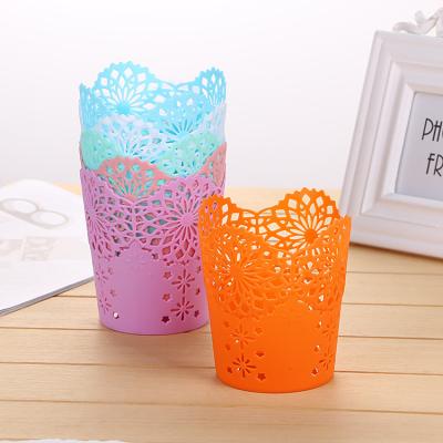 China Creative Cute Lace Basket Pen Decoration Barrel Pen Holder Storage Pattern Hollow Pen Holders For Notebook for sale