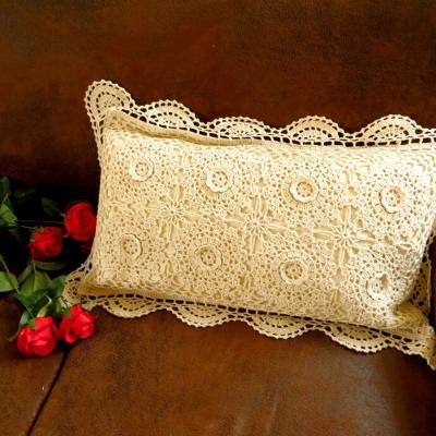 China Anti-Static Rectangular Bohemian Style Handcrafted Pillowcases Beige Cotton Yarn Weaves Three-Dimensional Roses Sofa Home Decoration for sale