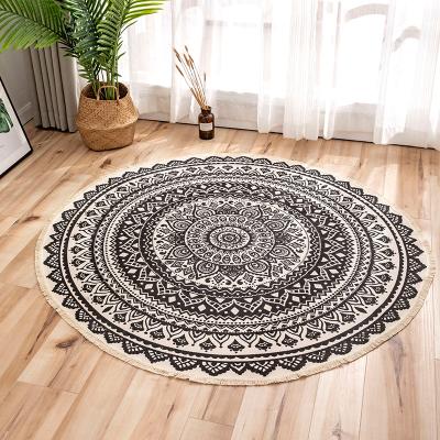 China Bohemia Style Patterned Rug Cotton Washable Round Yarn Woven Tassing Rug Home Decor Bedroom Decoration Large for sale