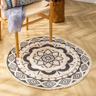 China Bohemia Style Patterned Rug Cotton Washable Round Yarn Woven Tassing Rug Home Decor Bedroom Decoration Large for sale