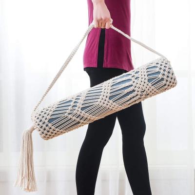 China Minimalist Macrame Yoga Mat Bag for Women and Men Portable Yoga Mat Tassel Storage Bag for Swapping and Traveling, Suitable for Most Yoga Mats for sale