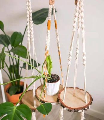 China Green Minimalist Bohemian Style Outdoor Hanging Hanging Basket Cotton Rope Basket Home Multifunctional Handwoven Decoration Handwoven for sale