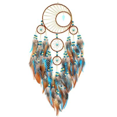 China Minimalist Handmade Turquoise Dream Catchers with Large Feather Moon Wall Hanging Bohemian Home Decor Chic Decoration Art Craft Gift for sale