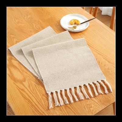 China Wholesale High Quality Jacquard Customized Modern Square Boho Style Stripe Linen Polyester Fabric Dining Table Runner for sale