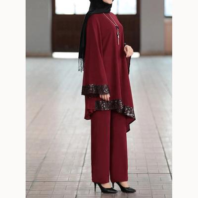 China Polyester Ramadan Eid Mubarak Dubai Abaya Prayer Clothing Turkey Muslim Dress Set Islam Two Piece Clothing for sale