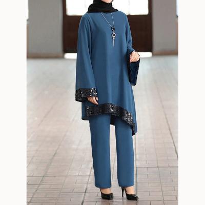 China 2021 New Style Polyester Loose Plus Size Muslim Dress Arabic Women Middle East Elegant Casual Muslim Dress Suit for sale