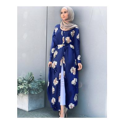 China Dubai Women Dubai Kaftan Polyester Print Elegant Casual Wear Elegant Abaya Kimono Muslim Hijab Floral Dress Arabic Moroccan Kaftan for sale