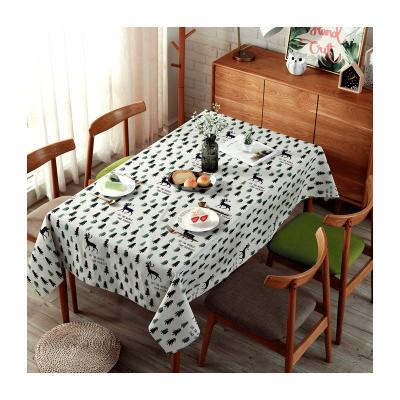 China Mediterranean New Wholesale Lovely Deer Simple And Fresh Design Polyester Cotton Tablecloths For Christmas Family for sale