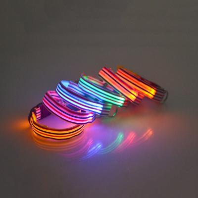 China Lights 2.5cm Width Stripe Design Nylon Adjustable Dog Pet LED Light Flashing Collar for sale