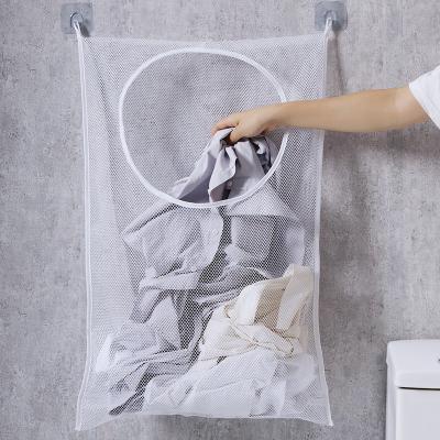 China KOREAN Transparent Dirty Garment Bathroom Hang Clothing Mesh Laundry Hamper Storage Bag Organizer for sale