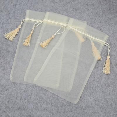 China Wholesale 15x28cm Organza Bags Mesh Drawstring Gift Packaging Promotion Pouch With Tassel for sale