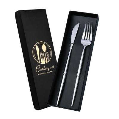 China 2PCS Stocked Wholesale Gold Plated Pvd Forks And Knives Set 410 Stainless Steel Cutlery Set With Box for sale