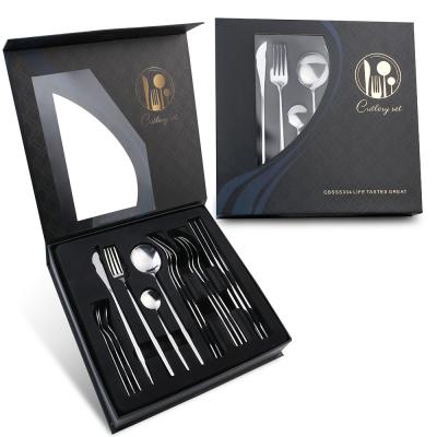 China Stocked Sell Korean Wholesale 410 Stainless Steel Fork And Spoon Set 16PCS With Black Gift Box for sale