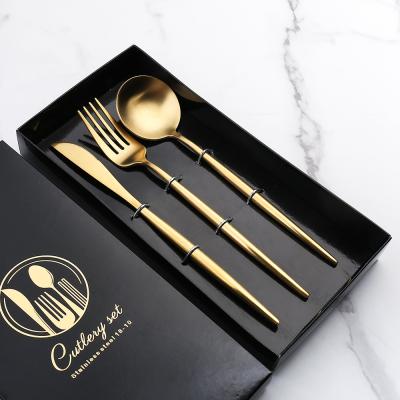 China Wholesale 3PCS Korean Stocked Black Box Dinner Knife Table Spoon And Fork Set 304 Stainless Steel Rose Gold Cutlery Sets for sale