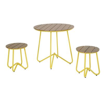 China Special Extendable Solid Furniture Garden And Cafe Chair Round Iron Steel Outdoor Coffee Table Set With 3 Pieces for sale