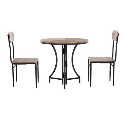 China Adjustable American Style 3 Pcs Foldable Dining Table and Chairs (Others) Set Mid Century Round Table and Foldable Chairs with Metal Frame for sale