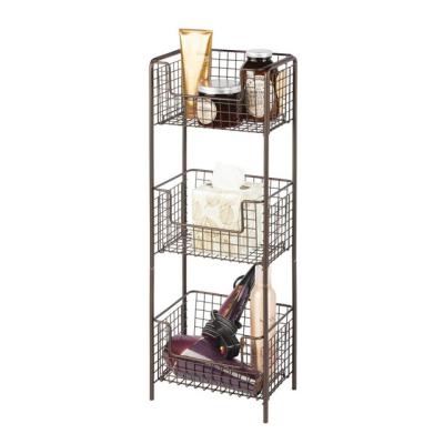 China Easy Assemble 3 Tier Vertical Standing Bathroom Shelving Unit, 3 Tier Wire Bathroom Storage Rack for sale