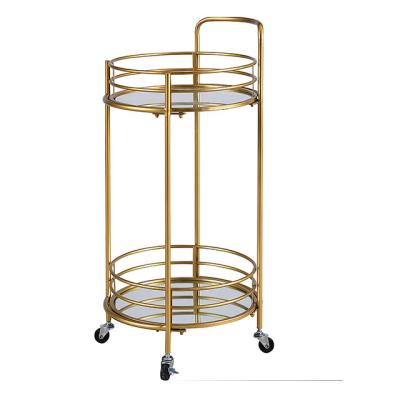 China Durable Luxury Gold Metal Tea Glass Food Wine Wine Serving Trolley Supply Bar Cart For Hotel Restaurant Home Party for sale