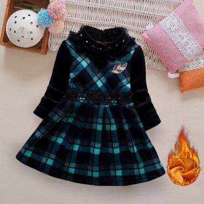 China Girls' fleece dry cleaning and thickening dress high sleeve plaid dress 2022 winter autumn warm long collar dress for sale