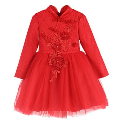 China Anti-wrinkle children spring summer and autumn cheongsam princess dress dress, fresh and warm, Chinese wind cut lace skirt for sale