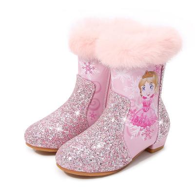 China Prevent Slippery Wear-Resistant 2021 New Princess Glitter Winter Children Girl Slippery Shoes Single Boots Prevent for sale