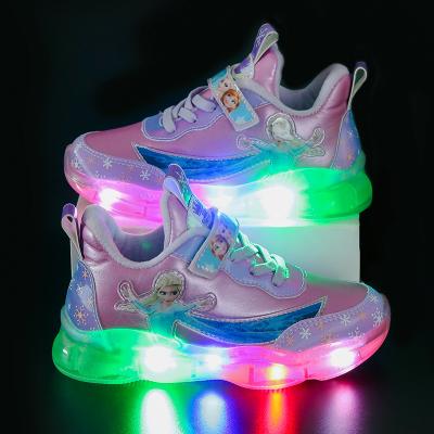 China Insulative girls sneakers with lights 2021 new fashion children's sneakers autumn winter plus velvet two luminous cotton princess girls for sale