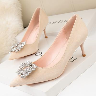 China 2021 comfortable spring and summer fashion Korean profession beautiful high heel women's shoes fine heel suede shallow mouth headed shoes s for sale