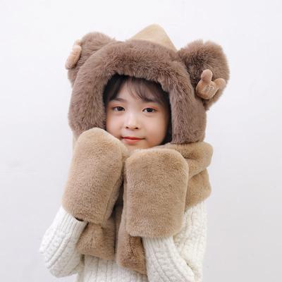 China 2021 New Character Fashion Cute Handsome Children's Cartoon Scarf Hat Set Of Three Warm Hooded Children's Gloves Scarf One Scarf for sale