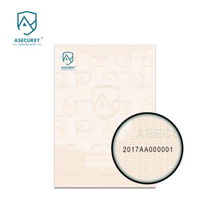 China Anti-copy security paper high security anti-copy security paper printing with watermark and serial number for sale