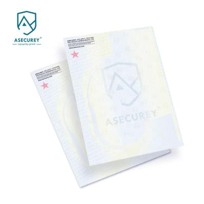 China high quality design certificate Security Certificate Anti-photocopying printing with invisible thermos ink and color UV reactive ink and anti-photocopying design for sale