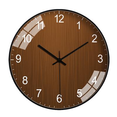 China 12 Inch Modern Minimalist Wooden Round Grain Clock Quartz Wall Clock For Home Office Decor for sale