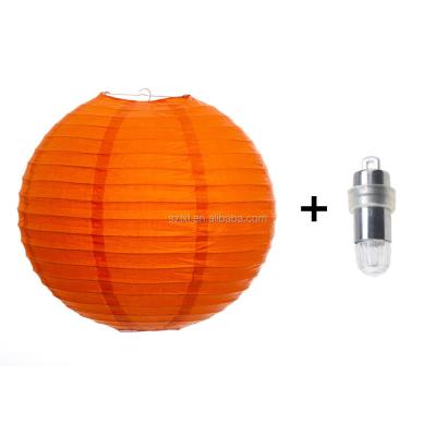 China China 10 inch orange color Chinese paper lantern with LED light for wedding decoration for sale