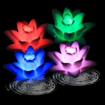 China Color Changing LED Floating Lily Mood Night Light /Water Activated Floating LED Water Color Changing Lotus Candle Light 7*7*4cm for sale