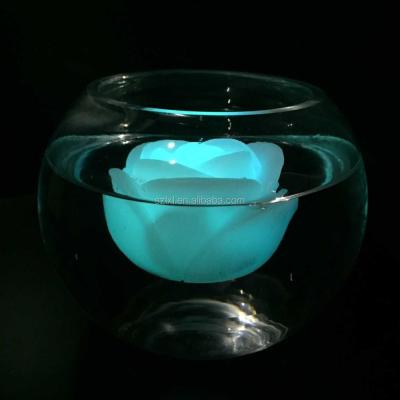 China Real Reusable Floating Wax LED Color Changing Flameless Floating Rose Candle Light For Wedding Decoration for sale