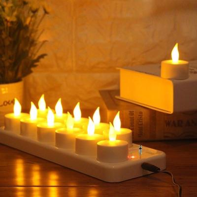 China Rechargeable Flameless Candles With Rechargeable Base Led Candles LED Flickering Tea Lights / Plastic Realistic Refillable Tealight Candle for sale