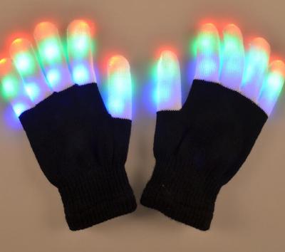 China Multicolor Nylon LED Light Up Nelon Gloves For Party Or Show Gloves Finger LED Lights 3 Colors 6 Modes Praise Flashing Gloves for sale