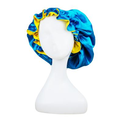 China Wholesale Hot New Image Color Double Sided Peacock Blue Reversible Silk Hood For Women Sleep Close Hair Wrap Accessories for sale