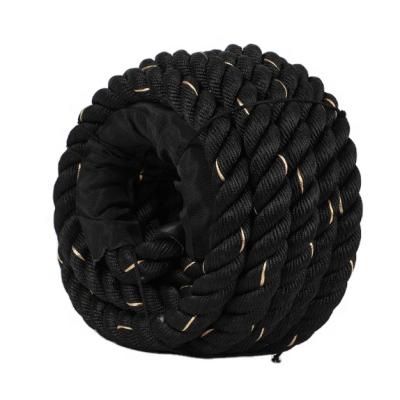 China Gold 30ft 40ft 50ft Durable Black Training Battle Rope Polyester Battle Rope Anchor Gym Battle Rope 25mm for sale