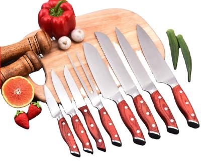 China Sustainable Newest Fashion Pakkawood Kitchen Stainless Steel Butcher Knife And Cutting Board Set for sale