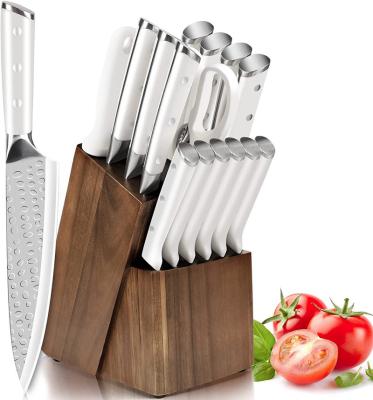 China Viable White German Japanese Handle Acacia Wood Block Kitchen Knife Set White Chef Handle for sale