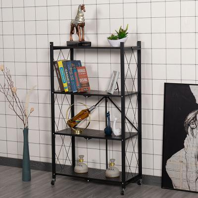 China Wholesale Modern Home Supply Black Metal Wire 4 Tiers Folding Kitchen Corner Storage Shelf For Storage Kitchen Beware for sale