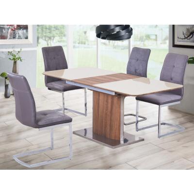 China Modern Design Cheap Modern Design Brown Dining Room Furniture Top Extending MDF Dining Table Set 4 Chairs for sale