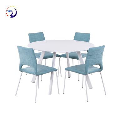 China Eco-friendly supplier Chinese home furniture MDF dining table set prink FABRIC metal chair for sale