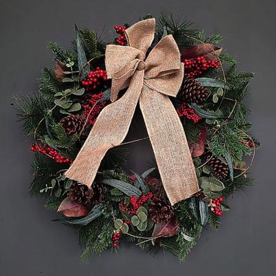 China Classic Artificial Ribbon Pine Arch Wreath With Red Pine Berry For Decoration for sale