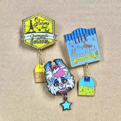 China Europe Factory Custom Design Fashion Hard Soft To Enamel Pin With Pendant for sale