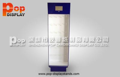 China Blue Cardboard Floor Display / Hook Display With 7 Inch Advertising LCD Screen for sale