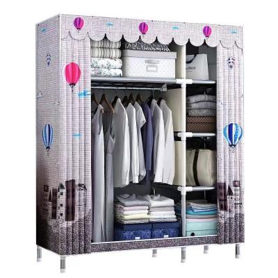 China Collapsible Portable Folding Cloth Wardrobe with Metal Tubes Clothes Storage Wardrobe for Clothes Hanging Heavy Duty for sale