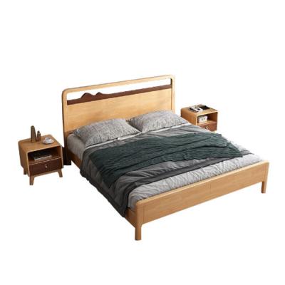 China Easy Assemble Modern Furniture Hotel Apartment Wooden Frame Beds Natural Solid Wood Double Bed for sale